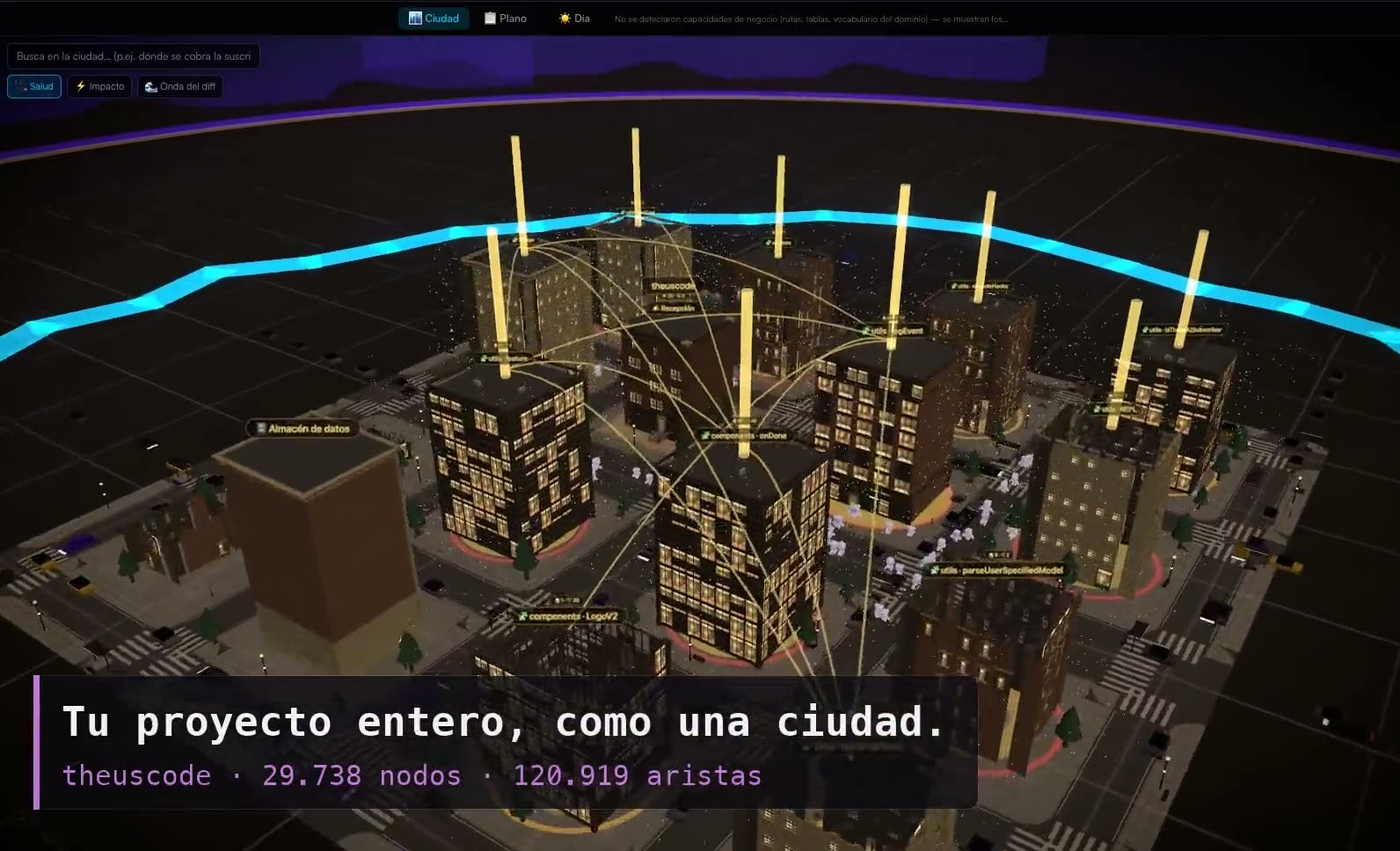 La ciudad 3D de Ñaupa representa los módulos y conexiones de un proyecto de código